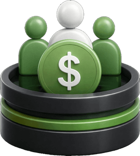 Members gathered around a pooled dollar coin representing the Accrew Profit-Sharing Pool