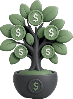 Money tree growing dollar coins, representing Accrew Profits shared with members